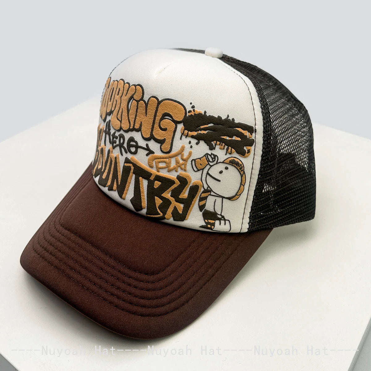 New Unisex Cartoon Character Graffiti Printed Letter Baseball Hats Sunshade Color Block Breathable Trucker Caps Versatile Mesh