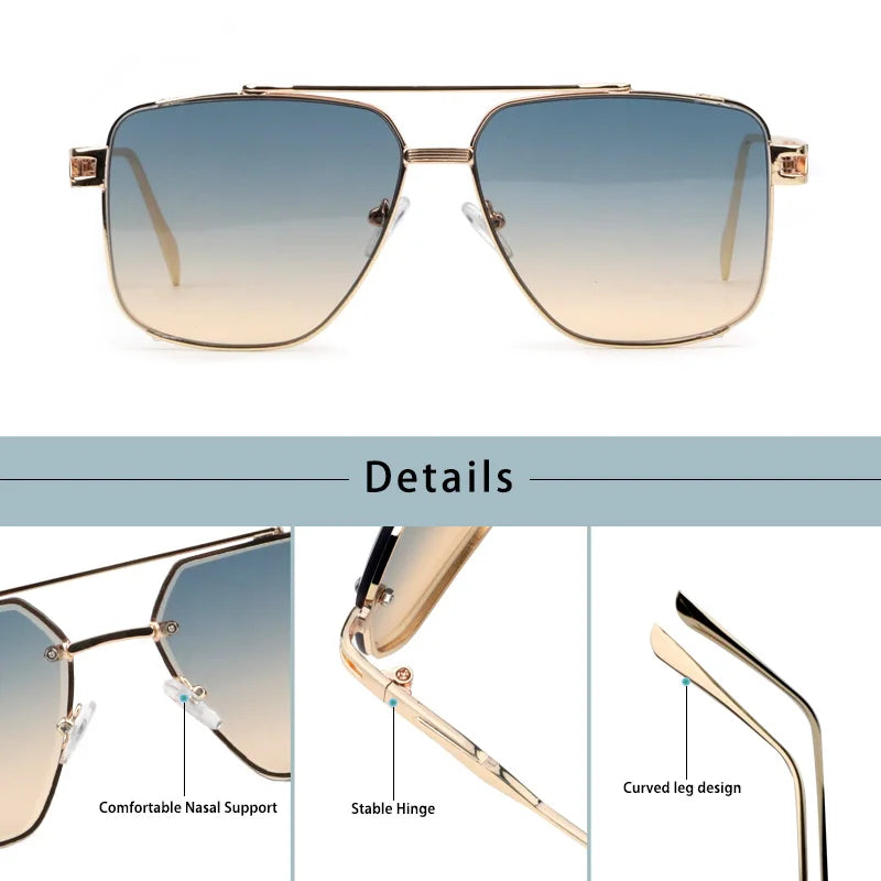 Caterside New Gradient Square Metal Frame Men's Sunglasses Fashion Vintage Women Sun Glasses UV400 Driving Fishing The Best Gift