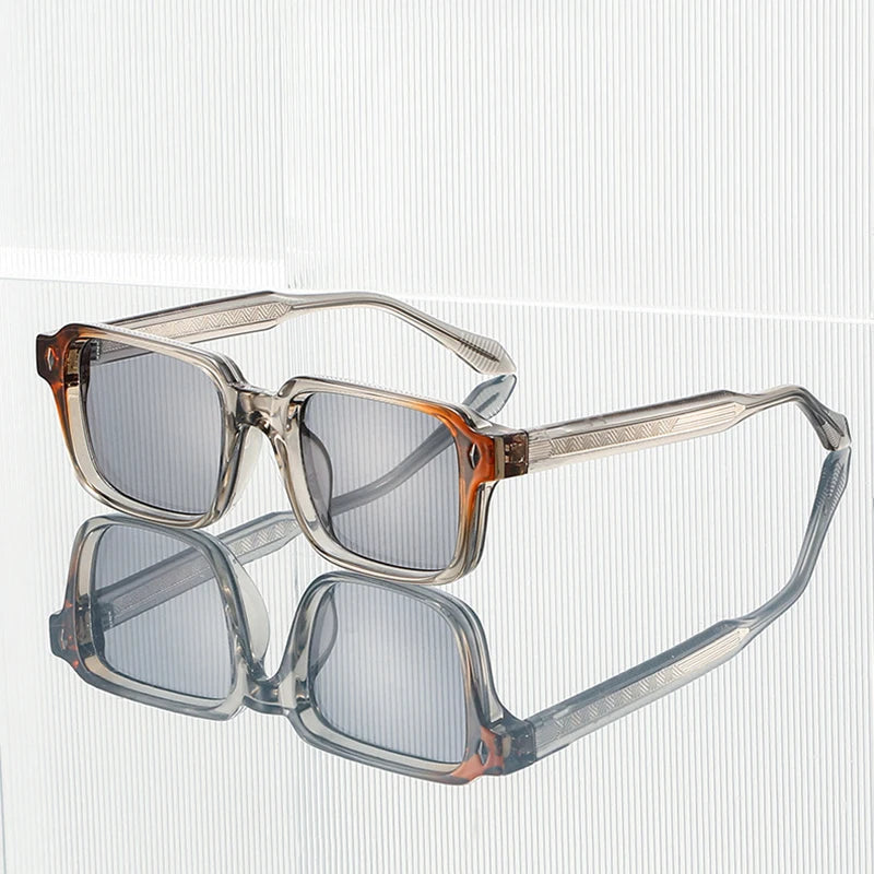 JNPCXI Retro Square Rivets Women Luxury Sunglasses Fashion Dark Green Shades UV400 Trending Men Punk Sun Glasses