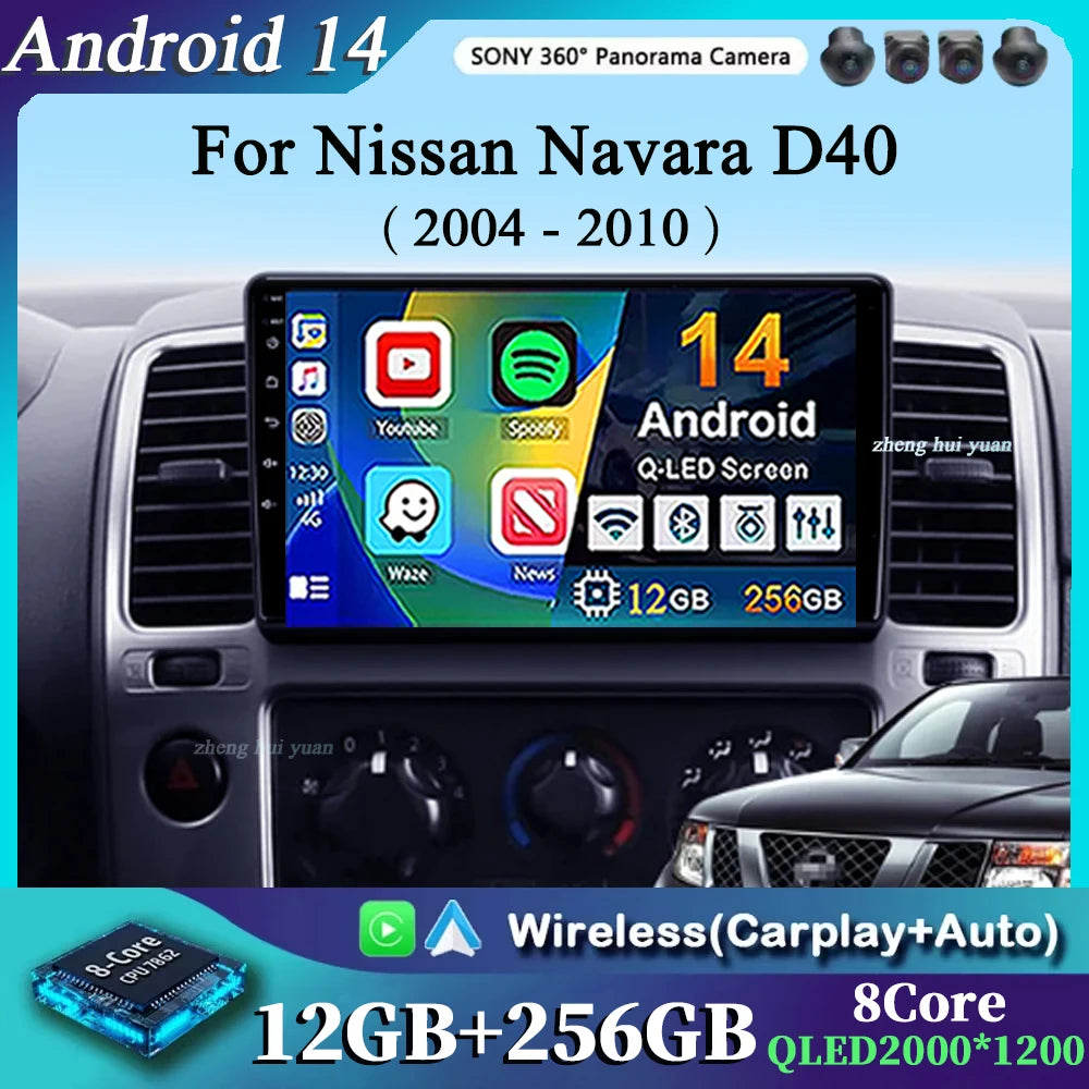 Android 14 For Nissan Navara D40 2004 - 2010 2K QLED CarPlay Auto Car Radio Multimedia Video Player GPS stereo Head Unit 4G WIFI