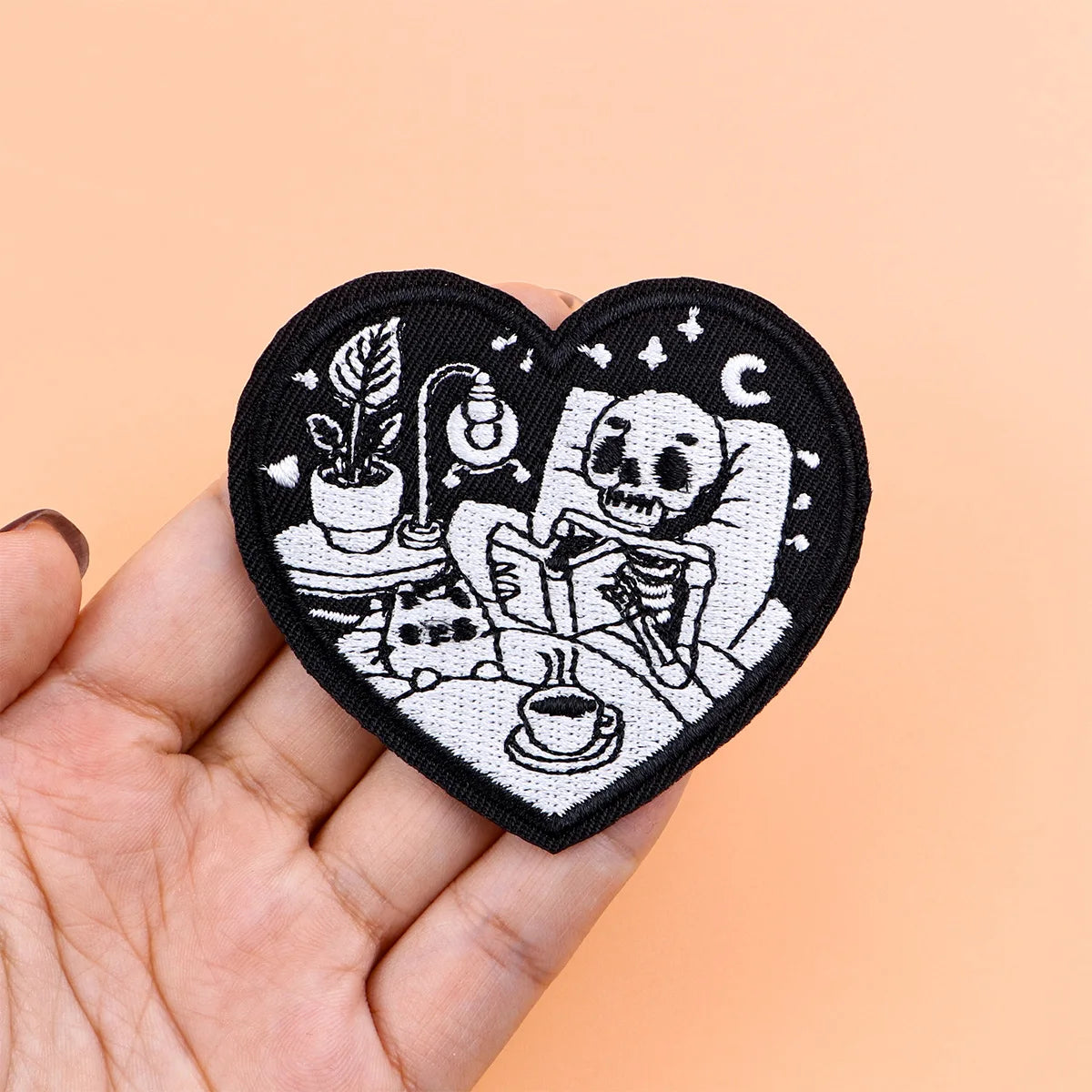 Skeleton and Cat Iron On Patch Clothes Patch For Clothing Reading Embroidered Patch Garment Apparel Accessories Sewing Stickers