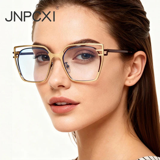JNPCXI Square Hollow Oversized 2026 New Anti Blue Light Glasses Frame Women Fashion Trendy Eyewear