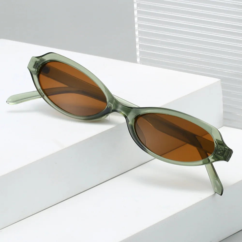 JNPCXI New Small Cat Eye Men Sunglasses Shades UV400 Fashion Green Leopard Oval Lens Women Punk Sun Glasses