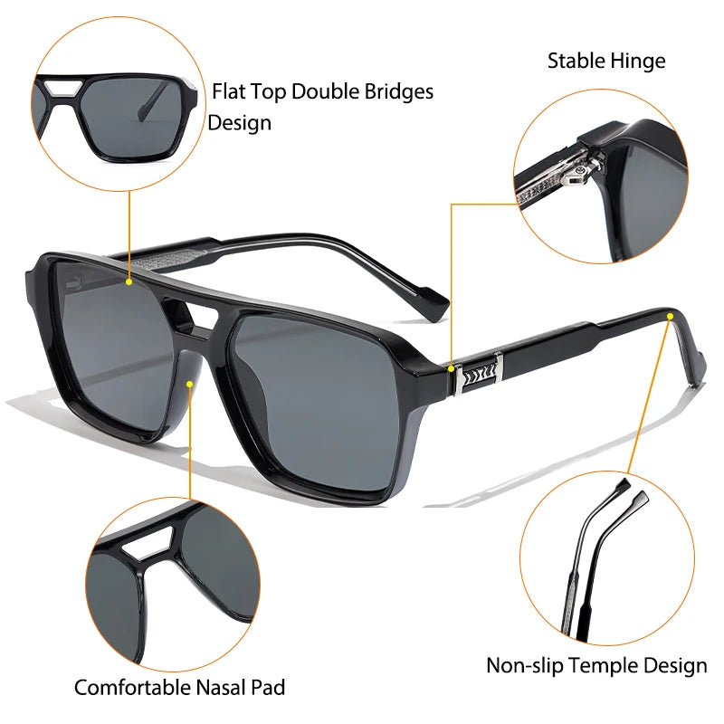 CATERSIDE Retro Punk Sunglasses Men Square Frame Flat Top Double Bridge High Quality Sun Glasses for Women Party Festival Gifts