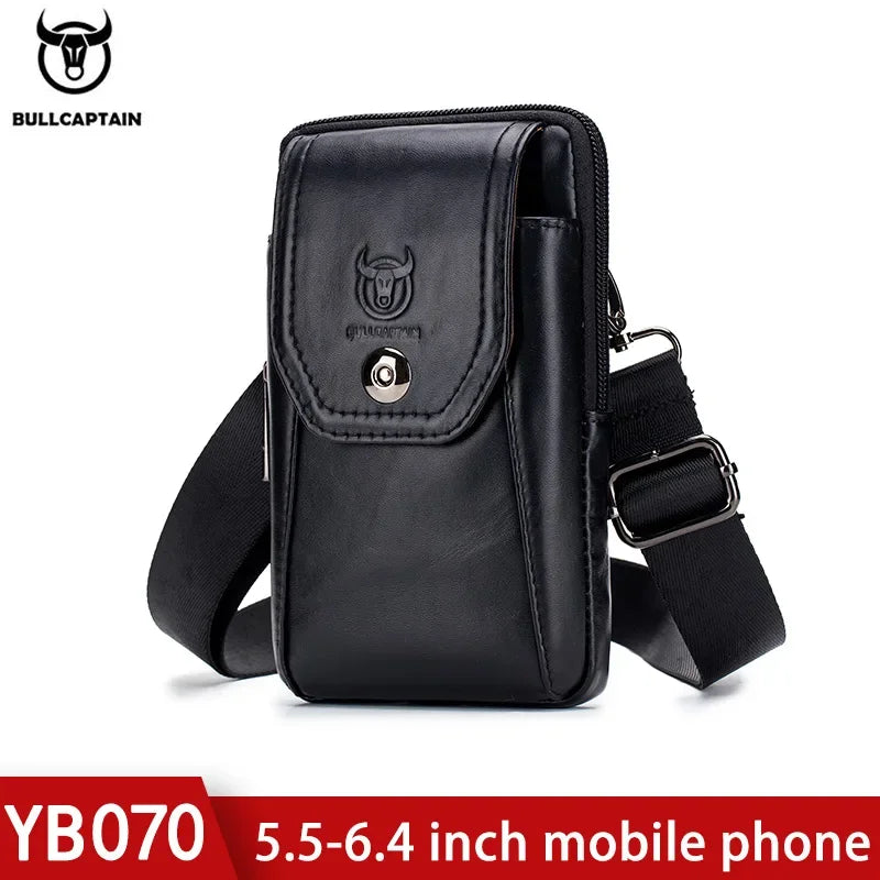 BULLCAPTAIN  Genuine Leather Vintage Waist Packs Men Travel Fanny Pack Belt Bum Shoulder Bag Waist Bag Mobile Phone Pouch