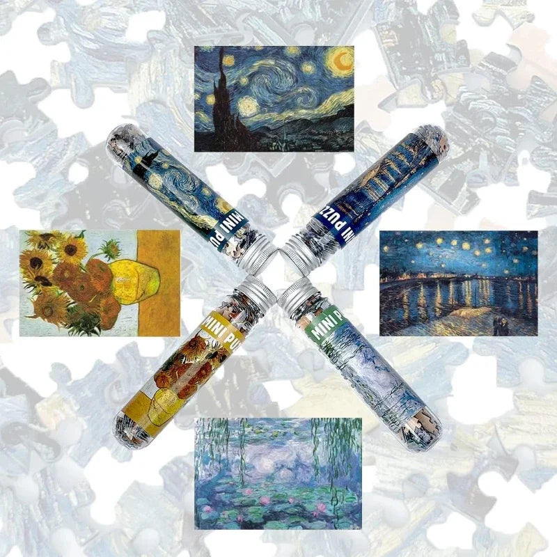 4 Pack Mini Jigsaw Puzzles 150 Pieces for Adults Challenging Starry Night Rhone River Sunflower 10*15cm Monet  Van Gogh Painting