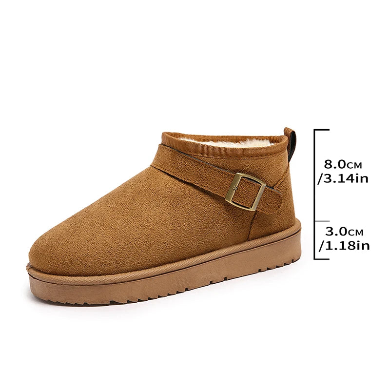 Faux Suede Winter Snow Boots Women Fashion Buckle Short Plush Platform Ankle Boots Woman Plus Size 42 Non Slip Warm Cotton Shoes