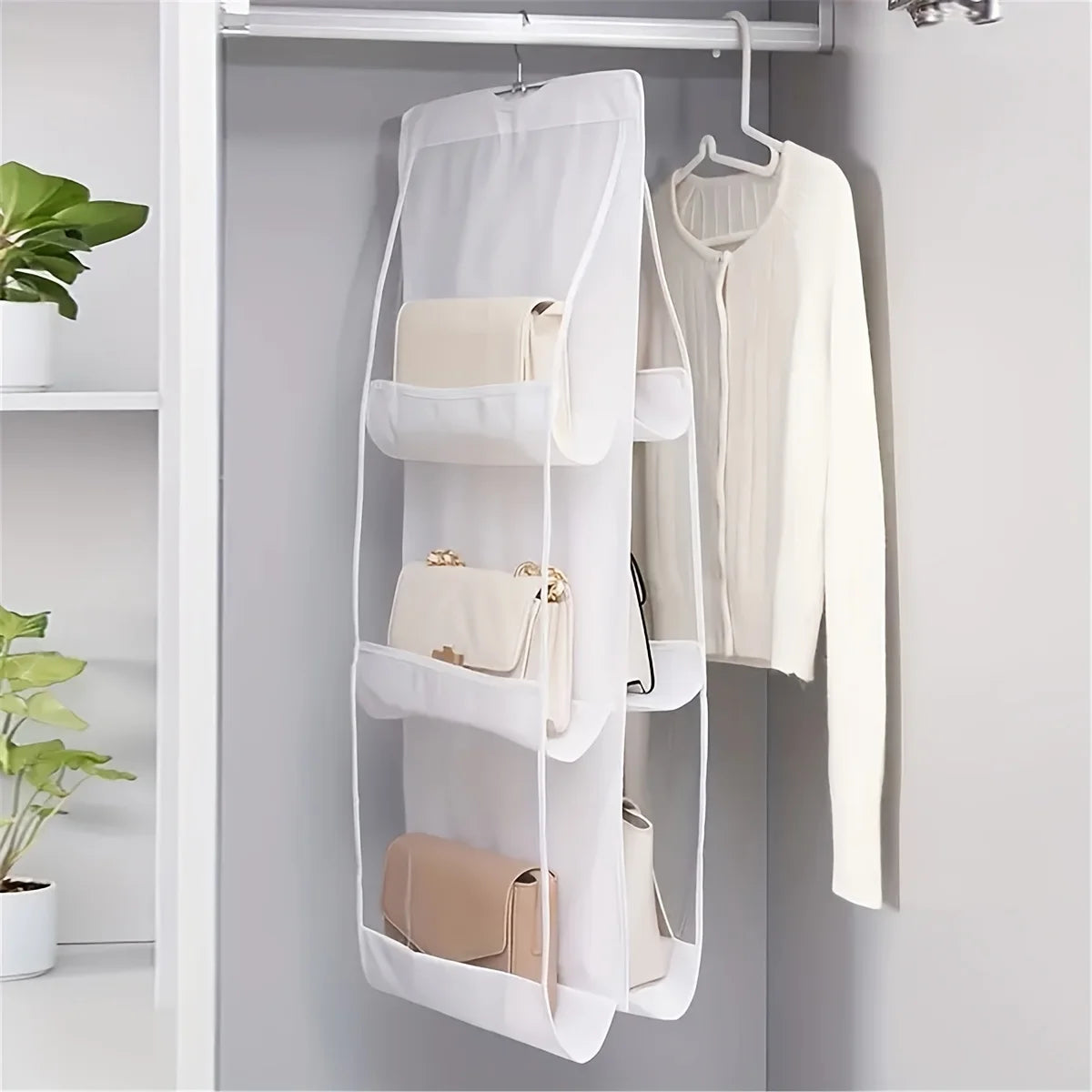 1pc Space-Saving Multi-Layer Hanging Bag Organizer - Durable Non-Woven Material, for Handbags, Wallets & Accessories