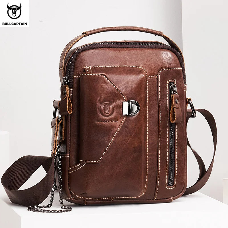 BULLCAPTAIN Men's Genuine Leather Crossbody Bag Suitable for 7.9-inch iPad High Quality Men's Bag Mini Business Shoulder Bag