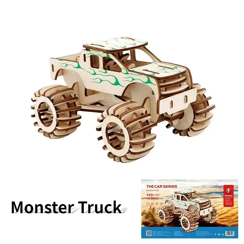 3D Wooden Puzzle Vehicle Series Building Model Handmade Bus Truck Motorcycle Wooden Themed DIY Educational SimulationToys