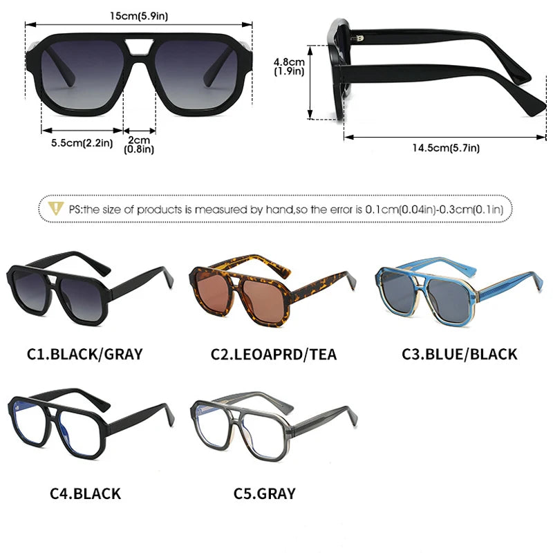 JNPCXI New Retro Double Bridges Square Quality Women Fashion Sunglasses Shades UV400 Trending Men Leopard Sun Glasses