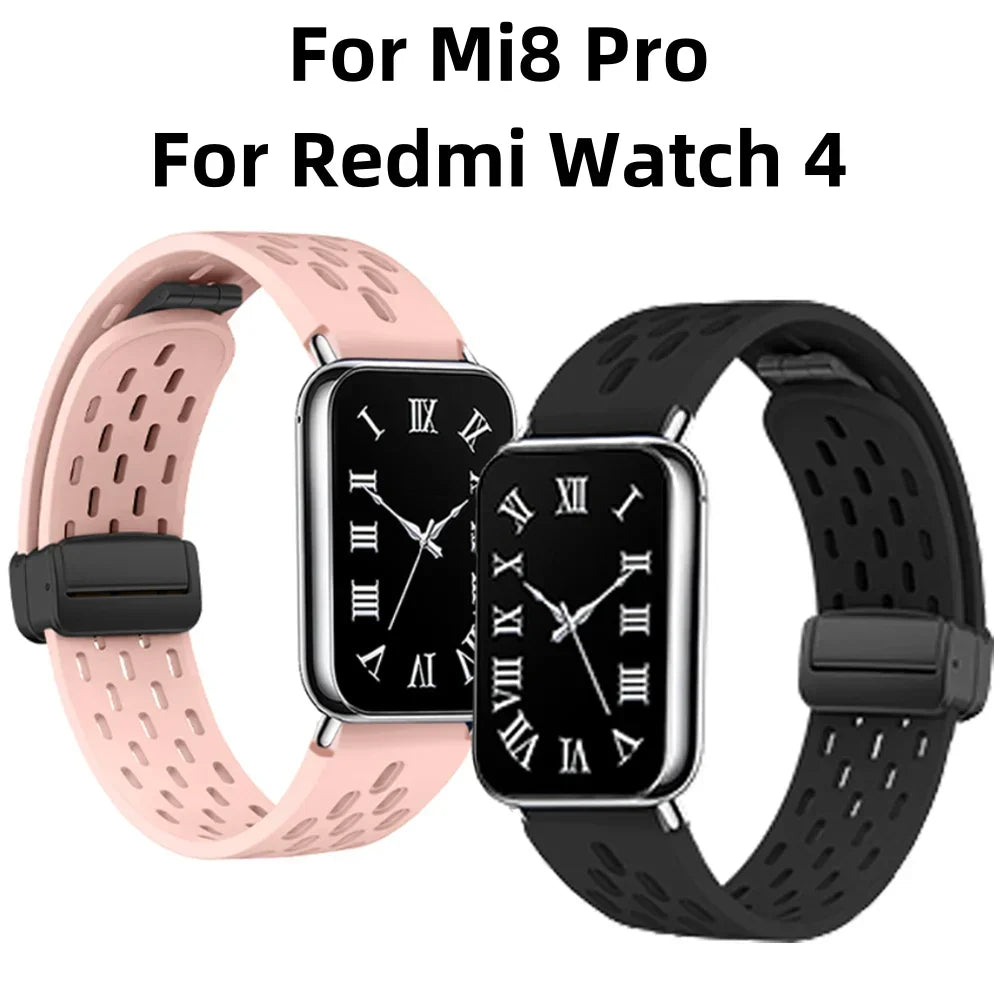 WineRed Silicone Strap Redmi Watch 5/4, Magnetic Sports Band Mi Band 9/8 Pro