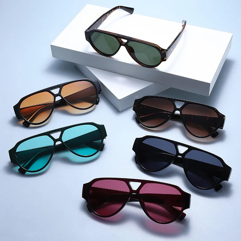JNPCXI New Fashion Oversized Pilot Double Bridges Women Sunglasses Retro Rivets Men Red Green Shades UV400 Sun Glasses