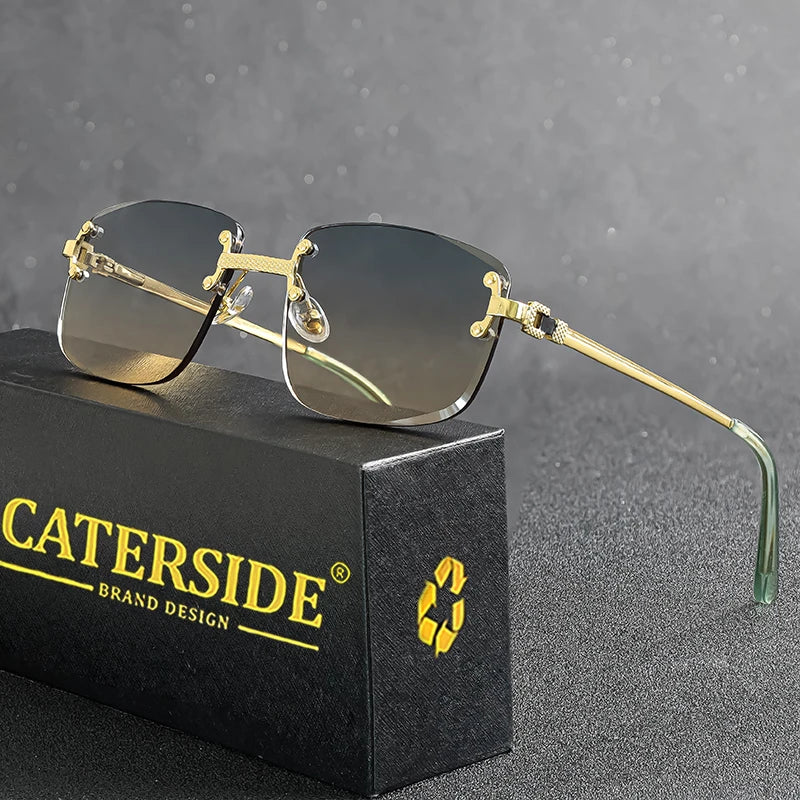 CATERSIDE Frameless Rectangle Sunglasses Women Luxury Designer Rimless Gradient Lens Metal Sun Glasses For Men Sports UV400
