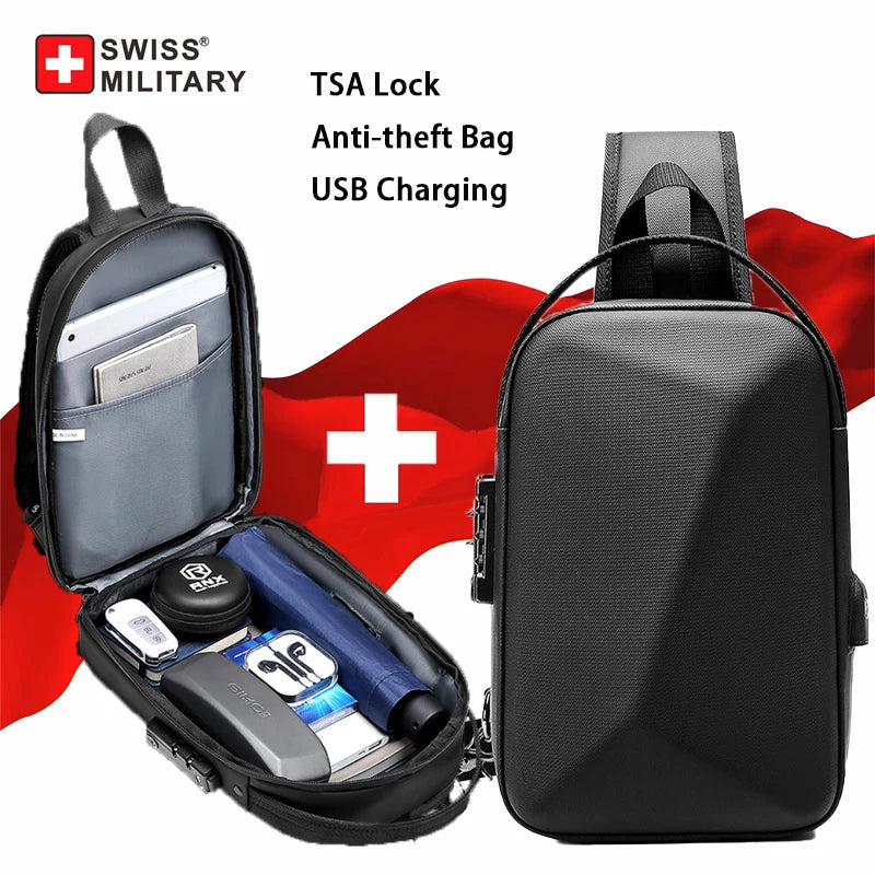SWISS Fashion Multifunction Bag Men’s Anti-Theft Waterproof Shoulder Business Bag