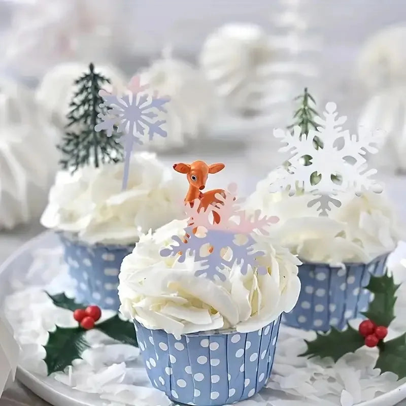 4pcs Ice & Snow Themed Christmas Party Cake Top White Snow Flakes Acrylic Happy Birthday Cake Top Christmas Party Decoration