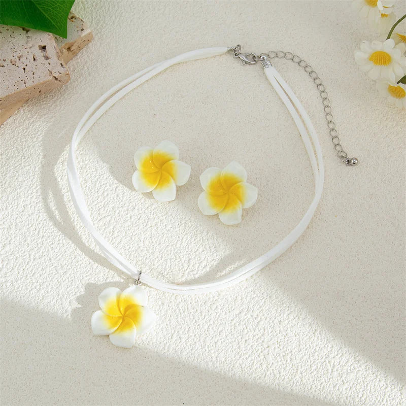 Trendy Boho Summer Starfish Flower Pendant Necklace Earrings for Women Fashion Leather Rope Chain Choker Beach Party Jewelry Set