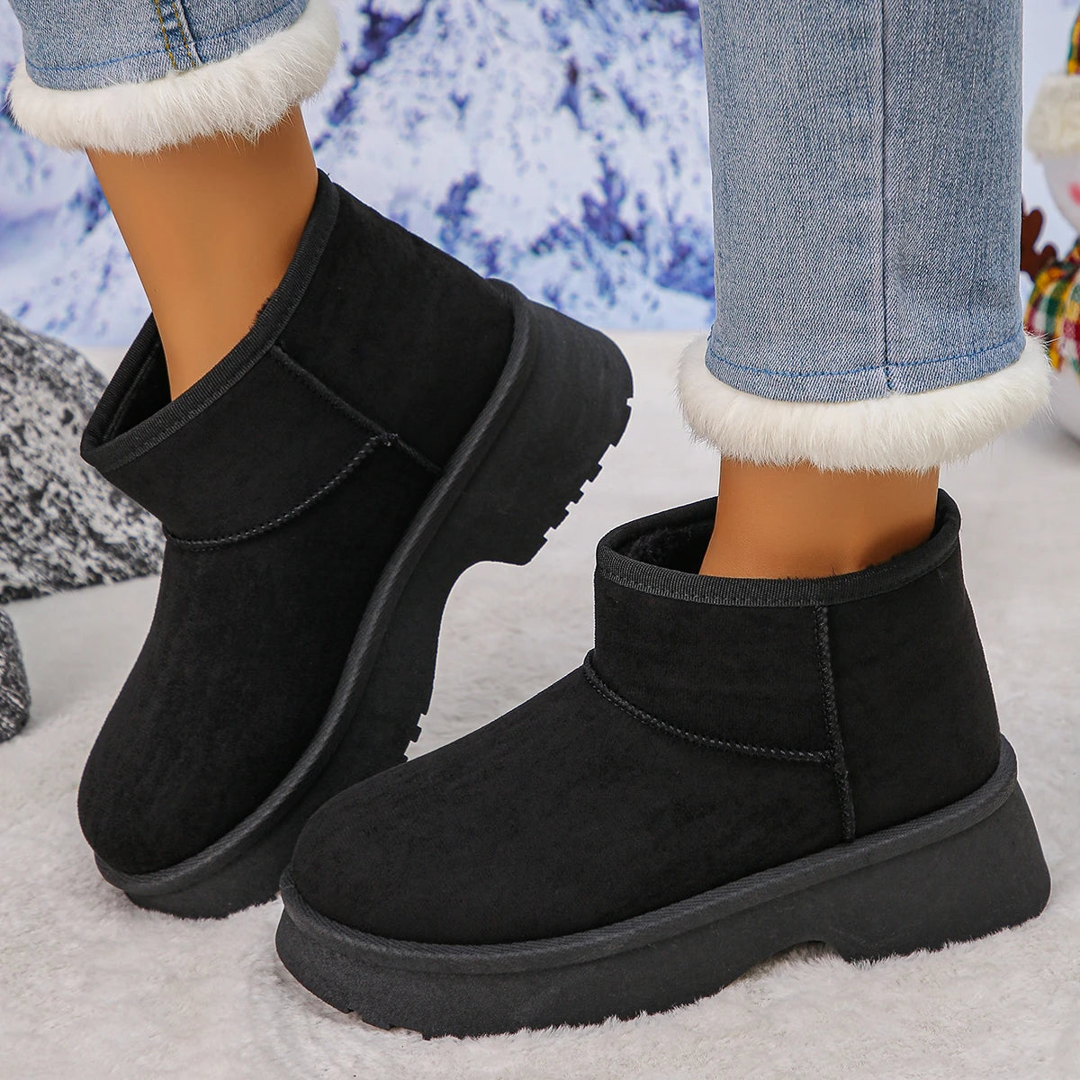 Fashion Design Thick Heels Snow Boots Women Slip On Thicken Plush Warm Winter Boots Woman Waterproof Non Slip Cotton Shoes