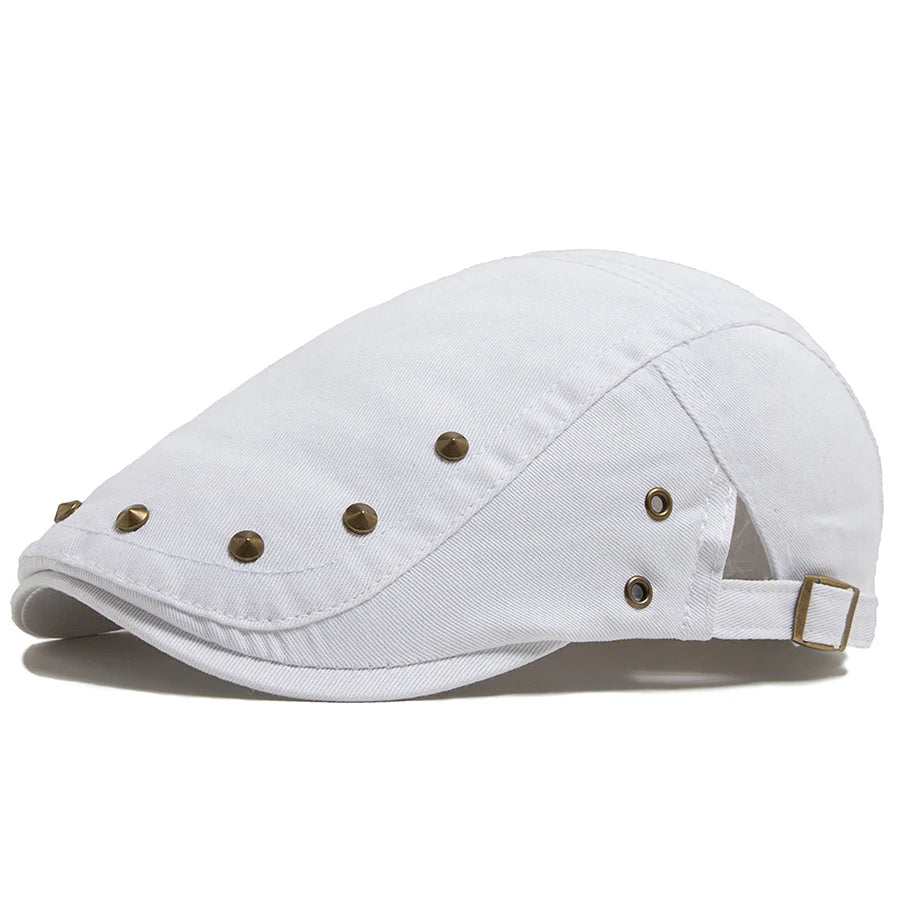 Men Flat Cap Fashion Rivet Design Cotton Solid Color Women's Beret Spring Summer Casual Sun Visor Hat Unisex Hip Hop Caps Gorras