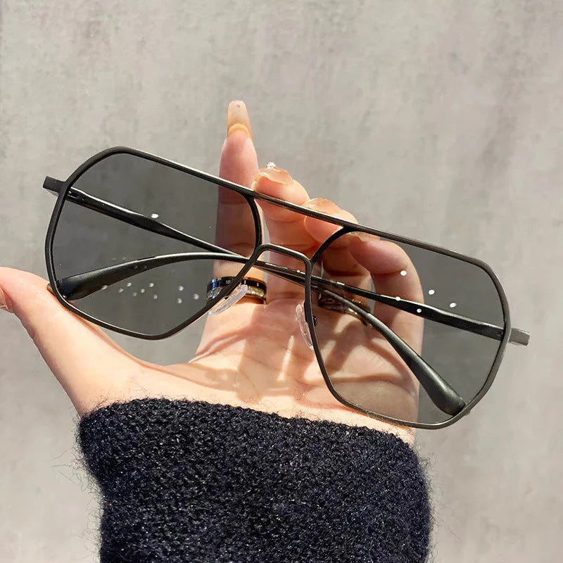 2PCS Square Polarized Photochromic Glasses Metal Frame for Men & Women Ideal for Driving