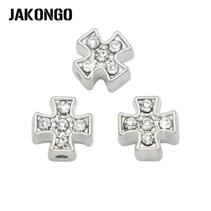 10Pcs Silver Plated Crystal Cross Spacer Beads Loose Beads for Jewelry Making Handmade Bracelet Accessories 8mm