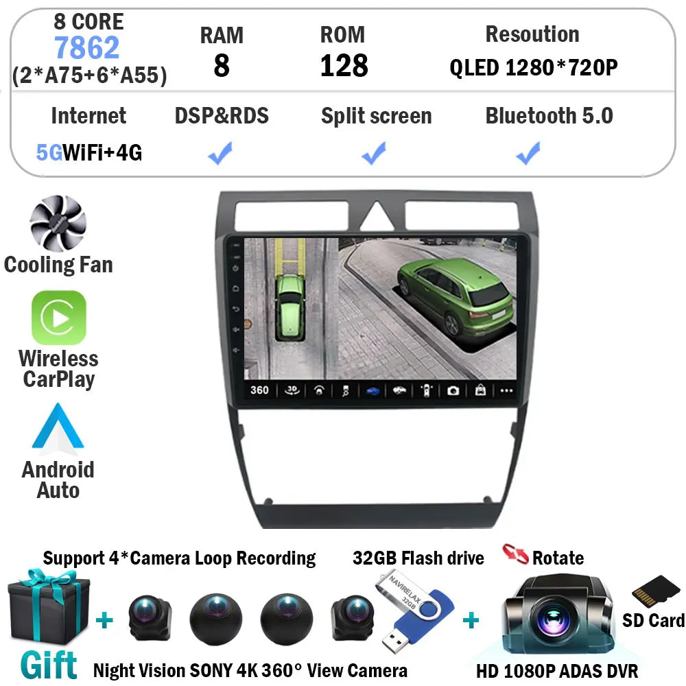 Android 15 Car Autoradio Multimedia Video Player for Audi A6 C5 1997-2006 S6 RS6 GPS Stereo Audio Wireless Carplay Head Unit