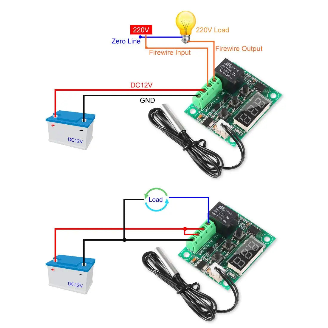 2/4PCS Temperature Controller Module with Case XH W1209 LED Display Digital Thermostat Module Waterproof NTC Probe -50~110℃