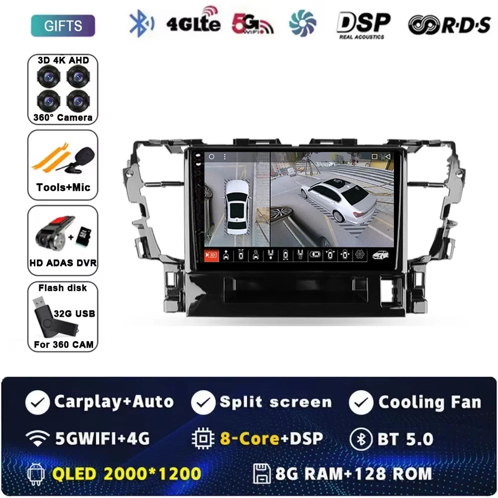 For Toyota Alphard H30 2015 - 2020 Android 15 Car Radio GPS Navigation QLED Carplay Auto Multimedia Stereo Player BT