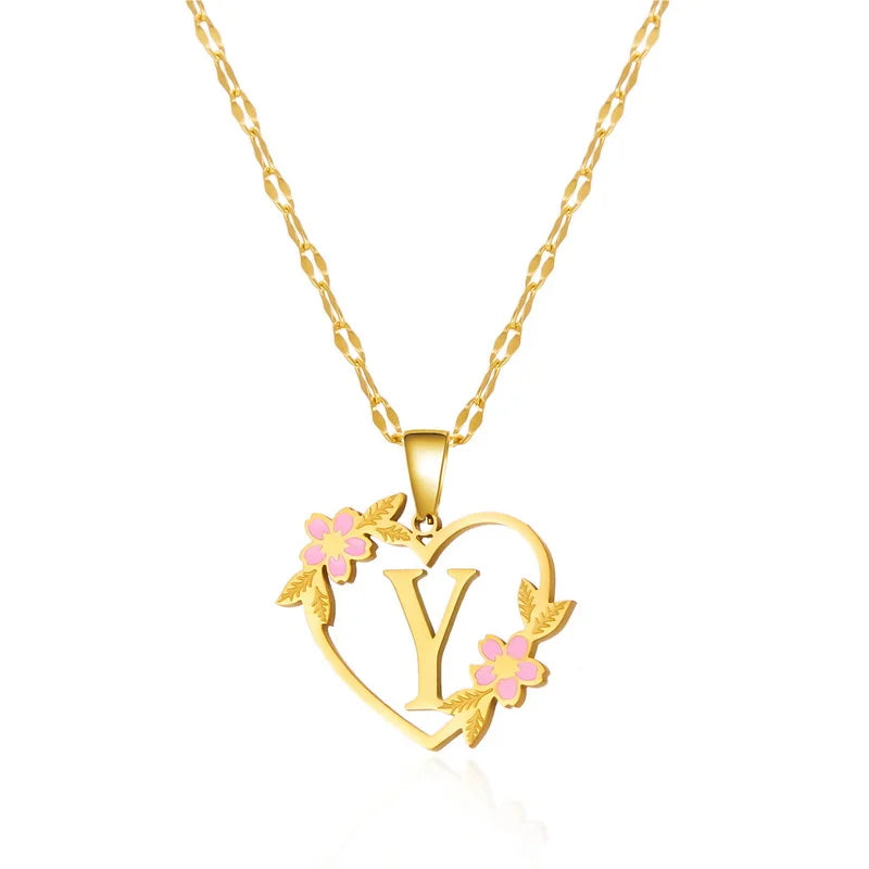 Stainless Steel Heart A-Z Initial Letter Pendant Necklace for Women Fashion Gold Color 26 Alphabet Necklace Party Jewelry Gifts
