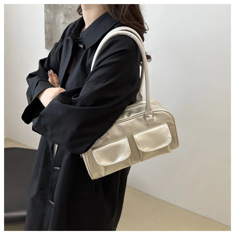 Vintage Ladies Commute Tote Business Shoulder Bag Pu Leather Female Underarm Bag