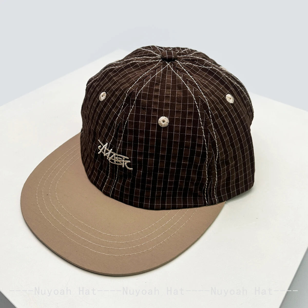 New Men Women Retro Embroidered Letters Small Plaid Baseball Hats Sunshade Quick-dry Breathable Color Block Peaked Cap Versatile