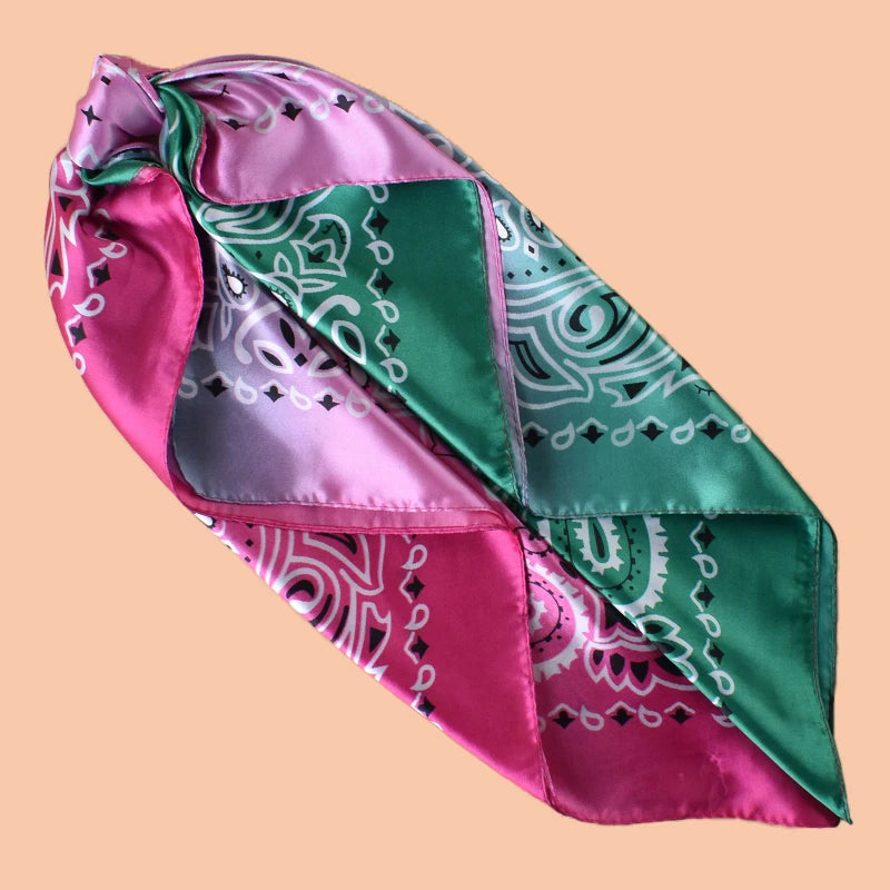 1PC Gradient Paisley Print Satin Square Scarf Women's Hair Accessory Spring New Style Versatile Belt Bag Decor Silk Headband