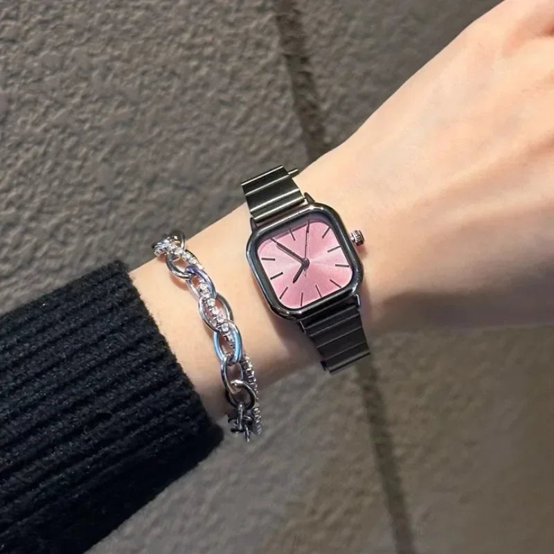 Hot Sale Luxury Brand Black Watch Women Fashion Quartz Watches Ladies Adjustable Stainless Steel Strap Wristwatches Reloj Mujer