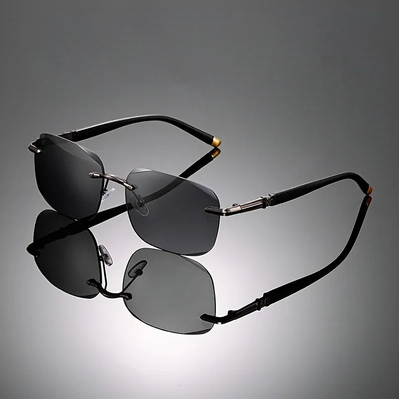 2PCS High Quality Rimless Diamond Cut Lens UV400 Sunglasses Fashion Square Metal Legs Glasses for Men Women