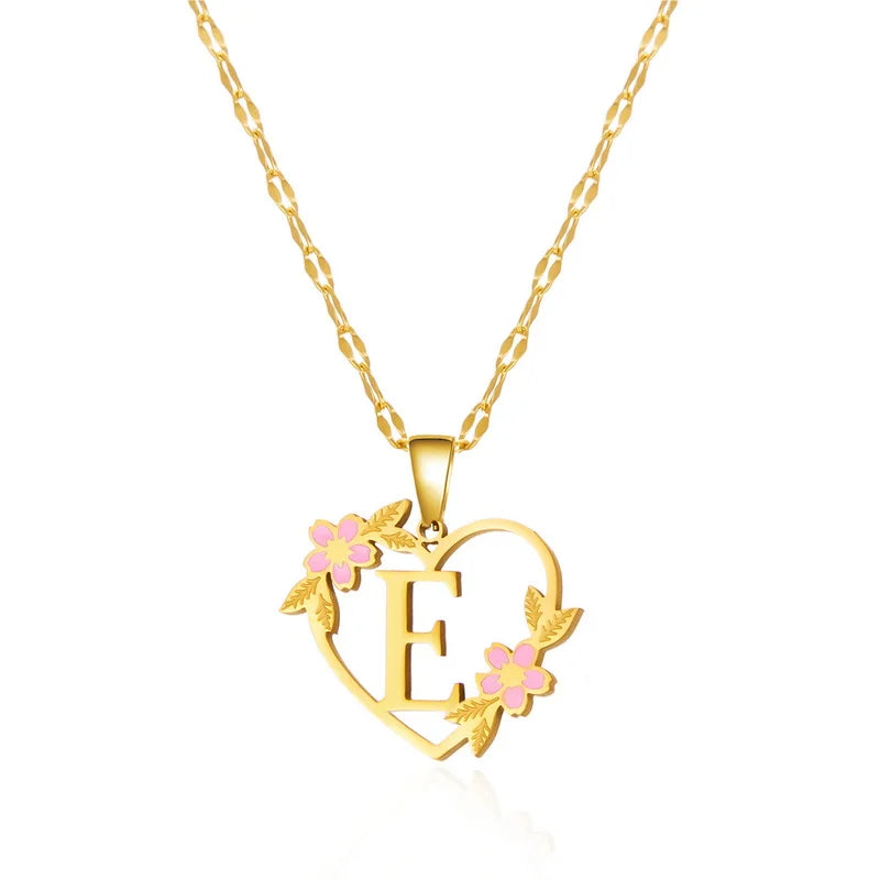 Stainless Steel Heart A-Z Initial Letter Pendant Necklace for Women Fashion Gold Color 26 Alphabet Necklace Party Jewelry Gifts