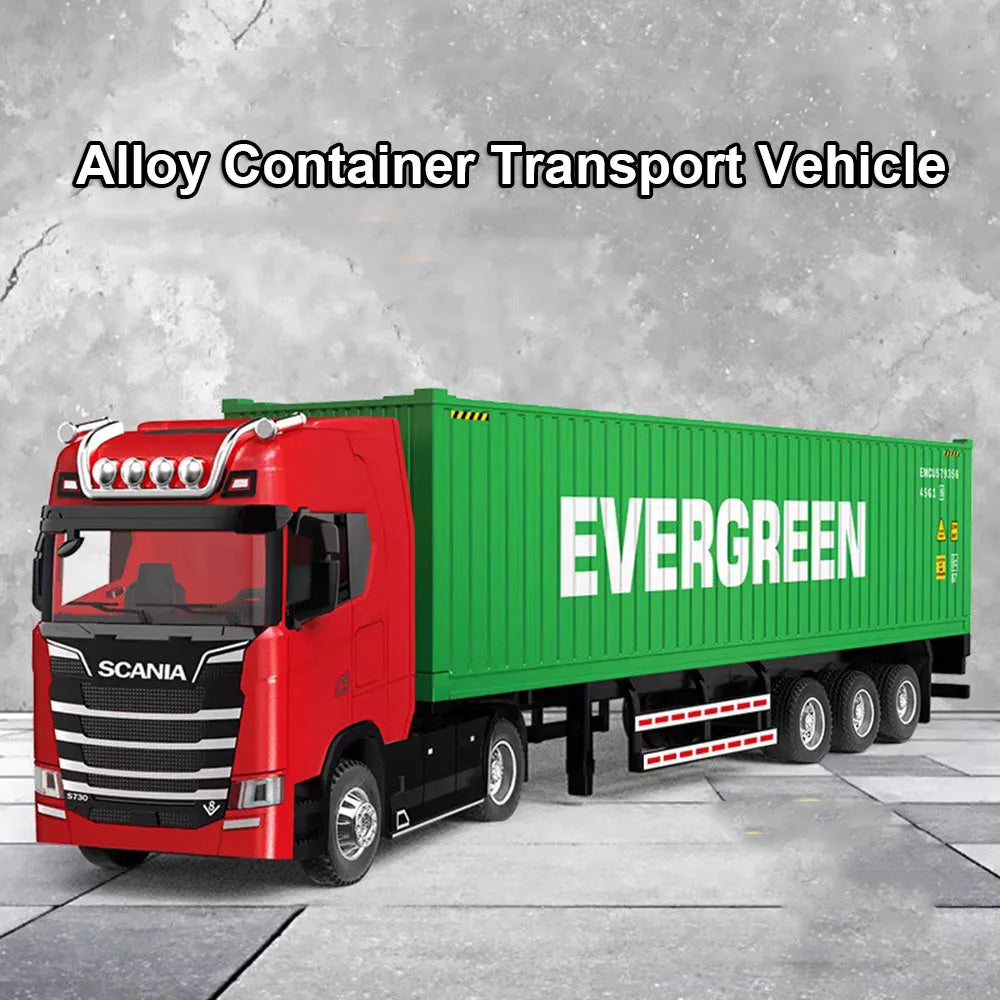 1:50 American Transport Vehicle Scania Container Truck Alloy Model Diecast Toy Doors Opened with Sound Light Cars Kid Toys Gifts