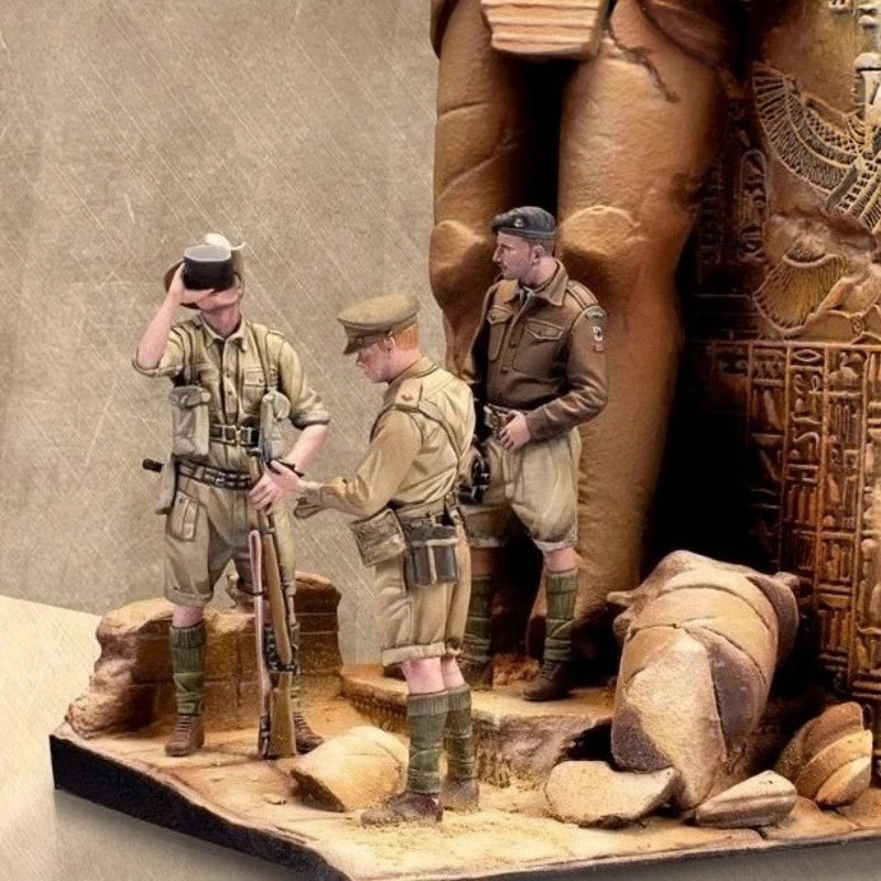 High Quality 1:35 Cast Resin Model British North African Position 3-person Set Including Scene Unpainted