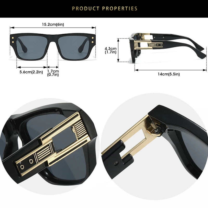 JNPCXI New Square Men Sunglasses Shades UV400 Retro Brand Designer Rivets Women Blue Gradient Hollow Sun Glasses