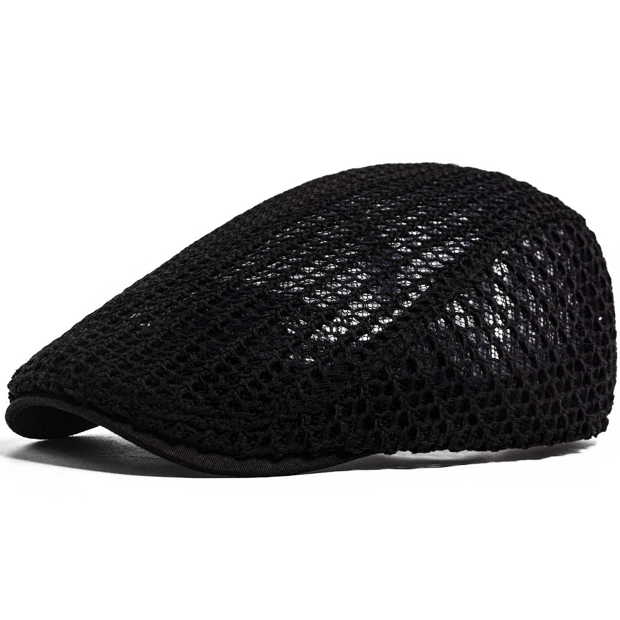 Summer Thin Crochet Hat Women Fashion Mesh Beret Casual Men Newsboy Cap Weave Sun Visor Flat Hat Female For 56-60cm Adjustable
