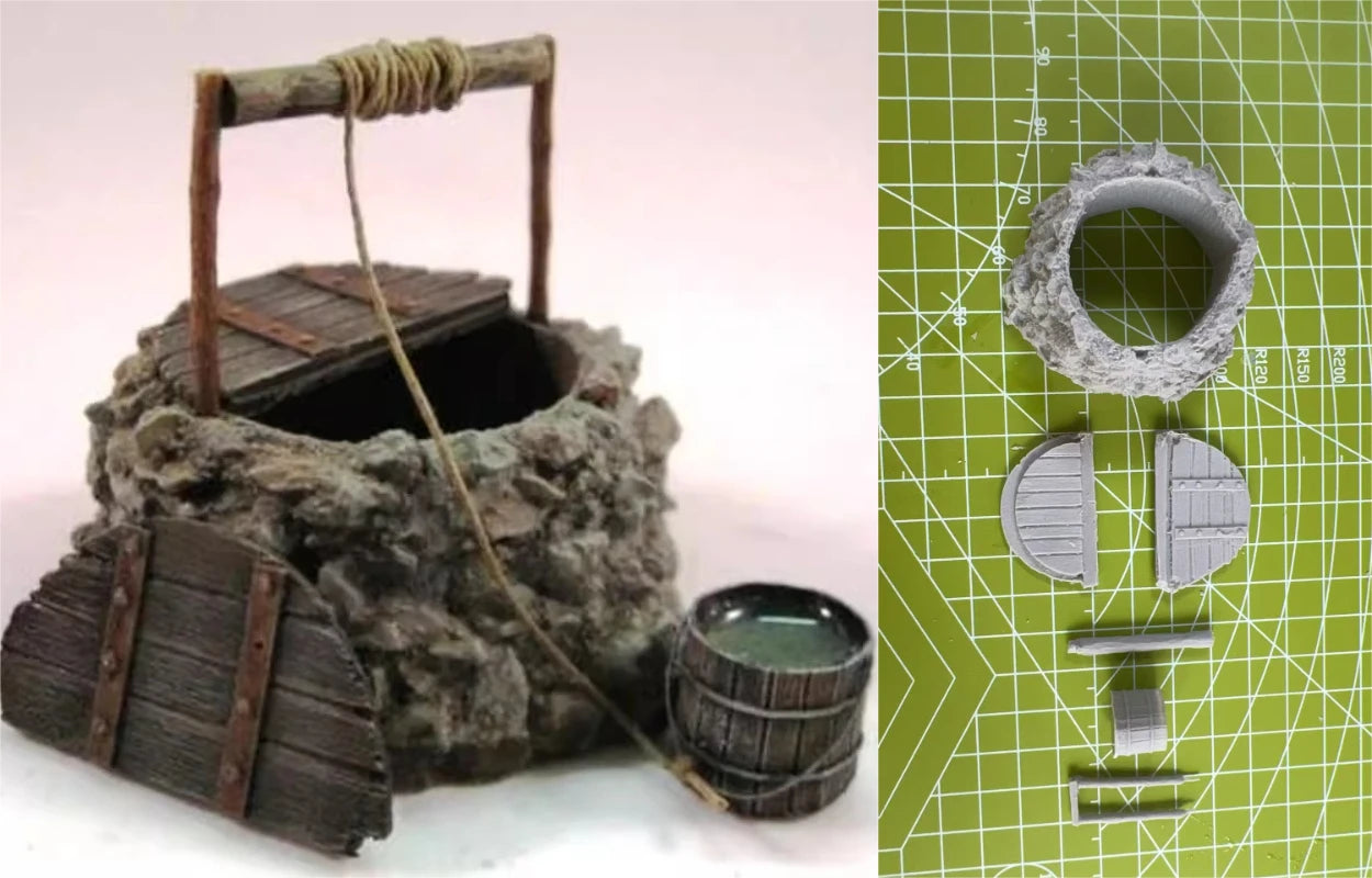 1: 35 Die-casting Resin Model GK, Resin Water Well Model Scene Layout in Unpainted State (requires Assembly)