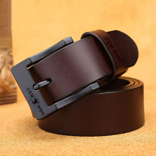 Brown Genuine Leather Men's Belt Fashion Alloy Belts Buckle Luxury Jeans Belts
