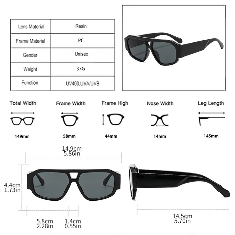 JNPCXI Fashion Double Bridges Polygon Square Women Sunglasses Green Green Shades UV400 Men Sun Glasses
