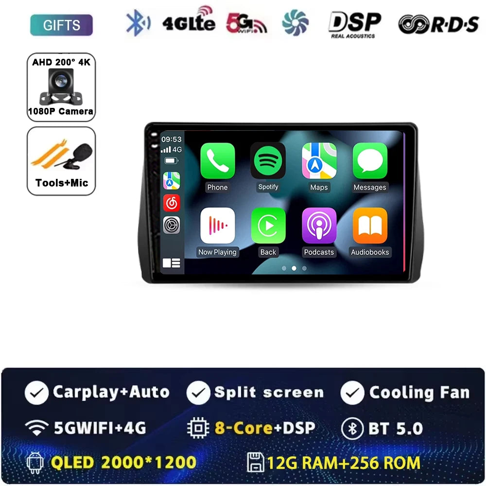 For Toyota Wish 2 II XE20 2009 - 2017 Android 15 Car Radio GPS Navigation QLED Carplay Auto Multimedia Stereo Player BT RDS DSP