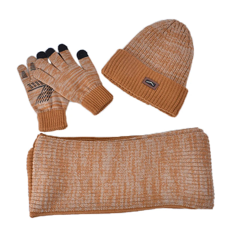 Xinbaoguan 100% acrylic 8397 winter hat, gloves, scarf three piece set, outdoor velvet warm ear protection, knitted yarn hat