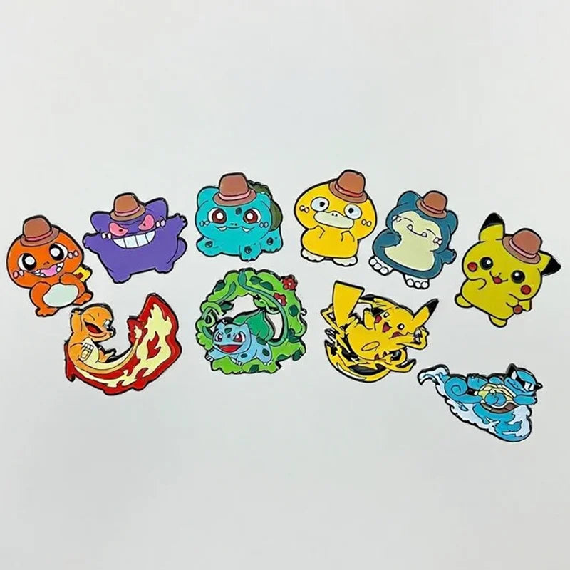 10 Pcs Pikachu Enamel Pin Set Fashion Cartoon Brooch Metal Badge Jewelry for Backpack Accessories Christmas Gift for Friends