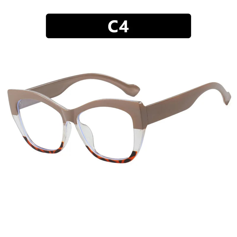 JNPCXI New Fashion Double Color Cat Eye Women Glasses Frame Clear Anti Blue Light Optical Leopard Eyewear
