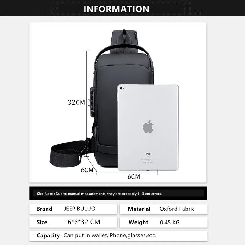 JEEP BULUO Men Chest Sling Bag Crossbody Shoulder Bag Travel Pack Anti-theft Bag