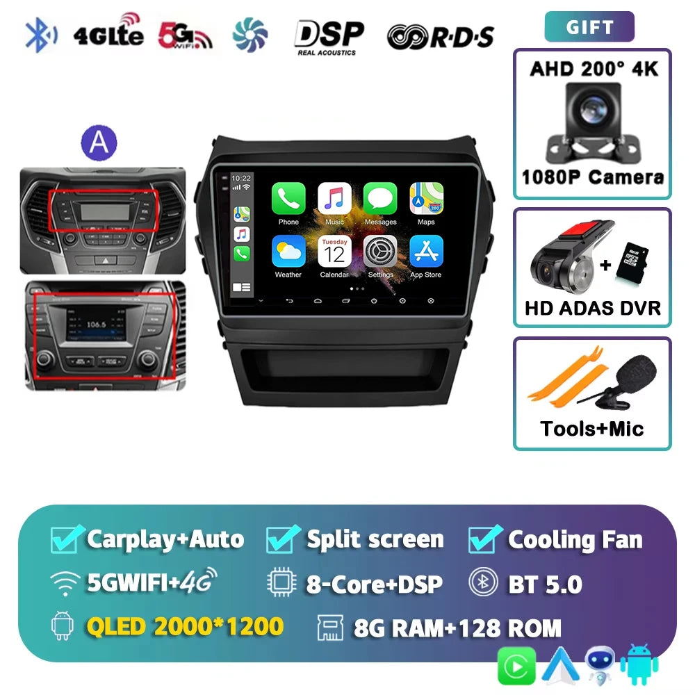 For Hyundai Santa Fe 3 2013 - 2016 Android 15 2K QLED Car Radio Multimedia Video Player GPS stereo CarPlay Head Unit 4G WIFI