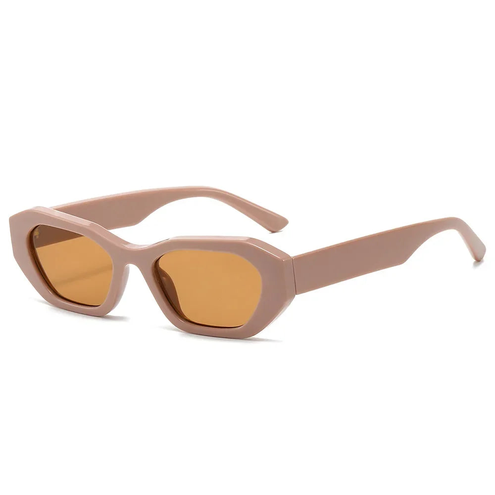 JNPCXI New Retro Small Irregular Cat Eye Sunglasses Women Tea Shades Men Trending Punk Gradient Sun Glasses