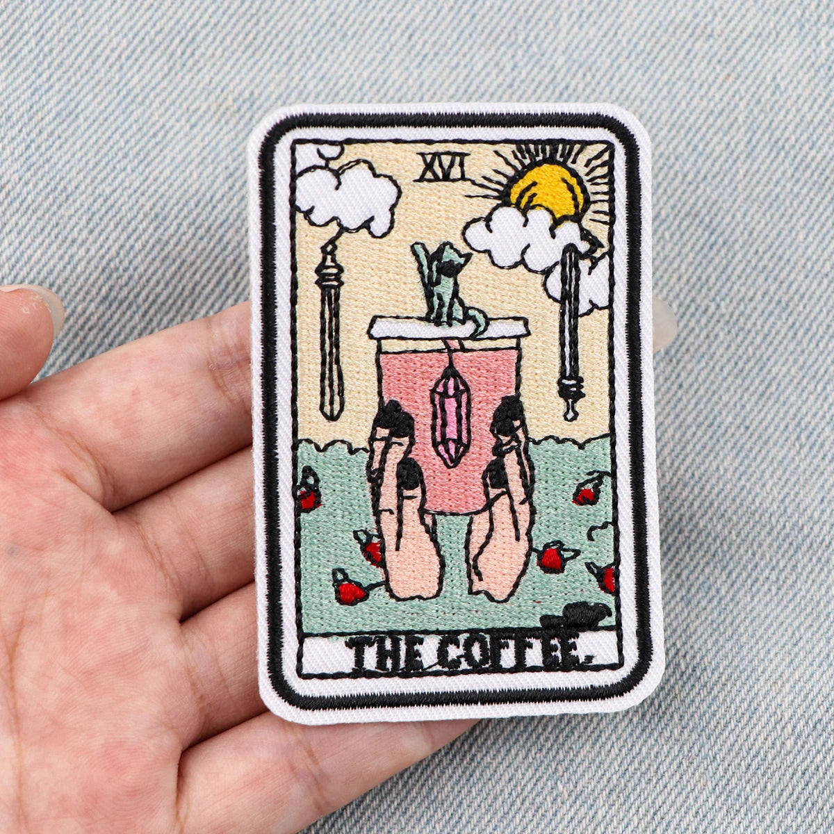 Tarot Card Patch COFFEE Embroidery Patch Iron On Patches For Clothing Thermoadhesive Patches On Clothes DIY Sew Badges